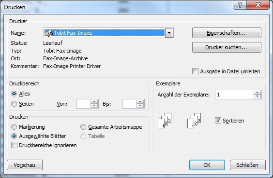 0523.jpg - Excel Druckdialog mit ausgewähltem Fax-Image Drucker